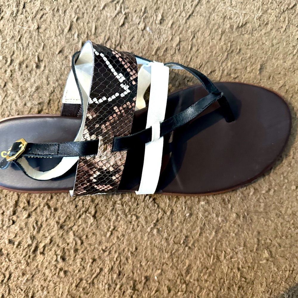 Cole Haan adjustable strap flat sandals. Size 10. Black white and print straps.